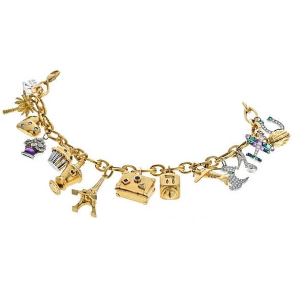 Tiffany & Co. Platinum, 18K Yellow Gold Gem set And Diamond 15 Charm Bracelet - Picture 4 of 6